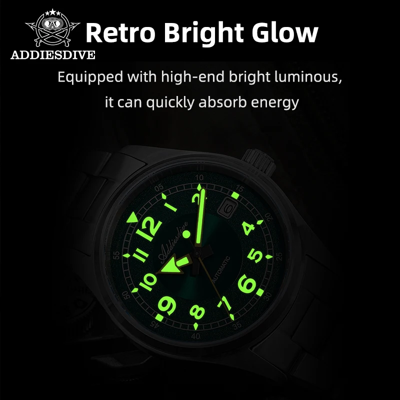 ADDIESDIVE-reloj mecánico automático para hombre, pulsera de cristal de zafiro, con carcasa de 39mm, 200m, luminoso, AD2055