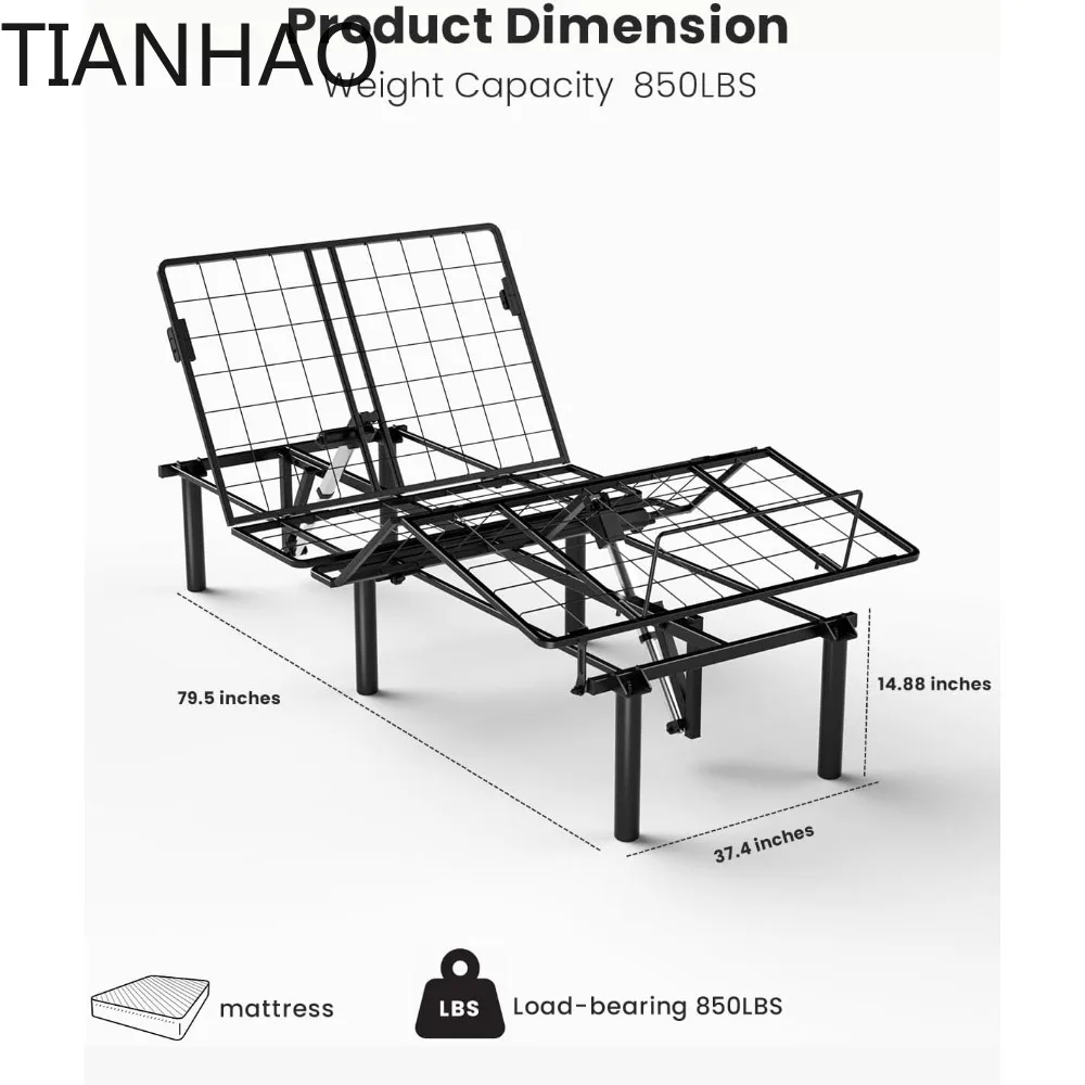 Adjustable Bed Base Frame with Dual Motors, Independent Head & Foot Incline, 4 USB Ports, 850 lbs Capacity, Easy 5-Minute