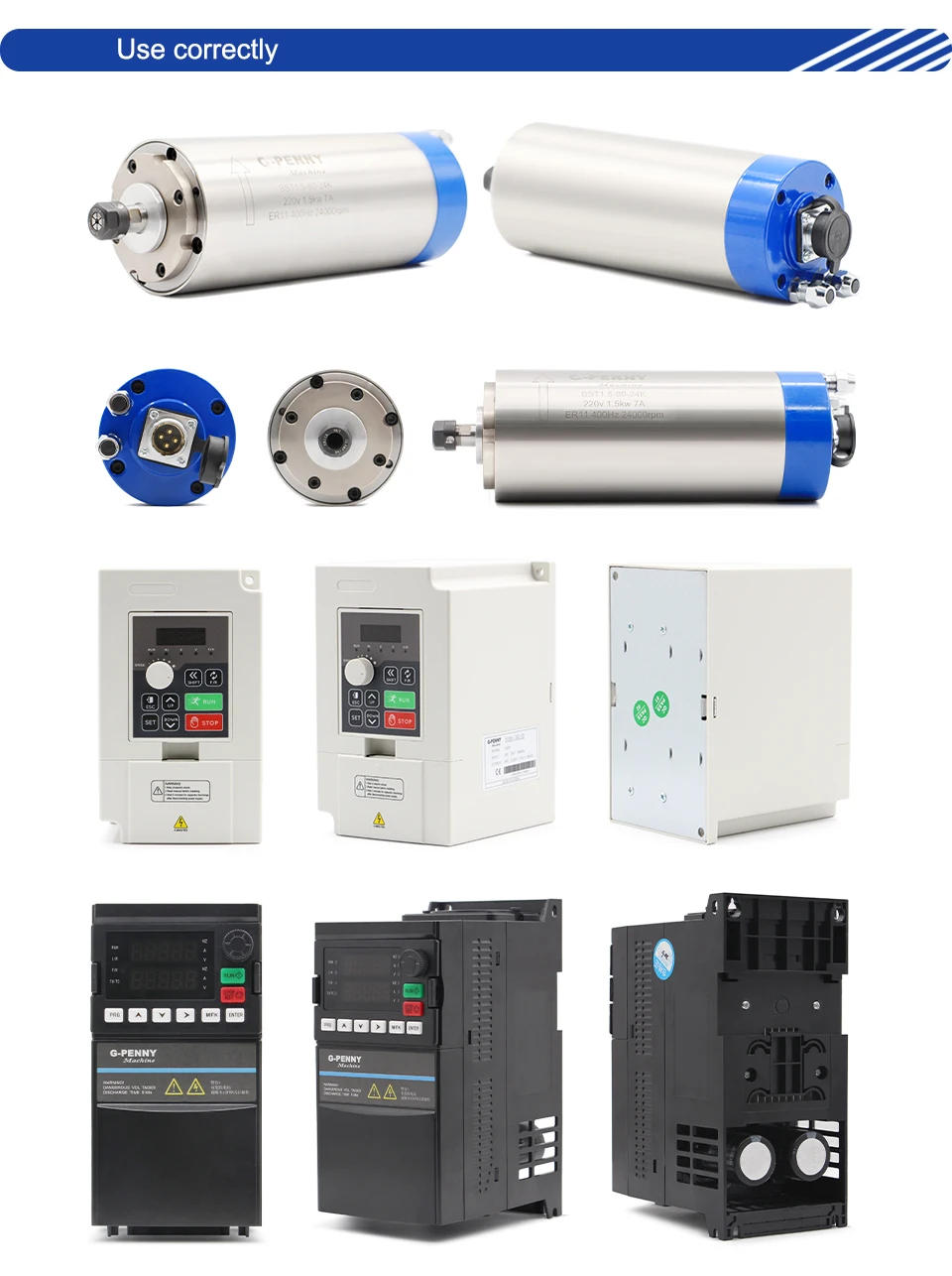 G-Penny 220V/380V Wassergekühlte Spindel 1,5kW ER11 4 Stück Lager 80mm & Huanyang Inverter & 80mm Spindelhalterung & 75W Wasserpumpe – Detail 14