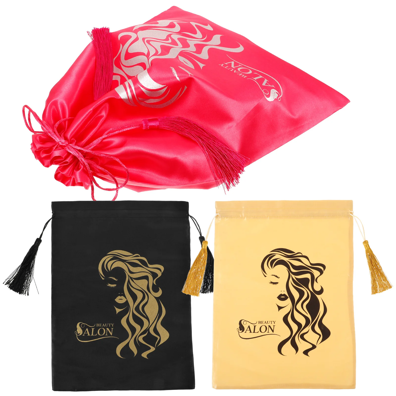

3pcs Bags Drawstring Storage Organizer For Multiple Wigs Soft Material Travel Compression Silk Bag Organizer Black Rose