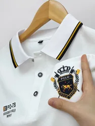 High end brand exquisite embroidery comfortable ice silk men's short sleeved POLO shirt 2024 summer new casual business T-shirt