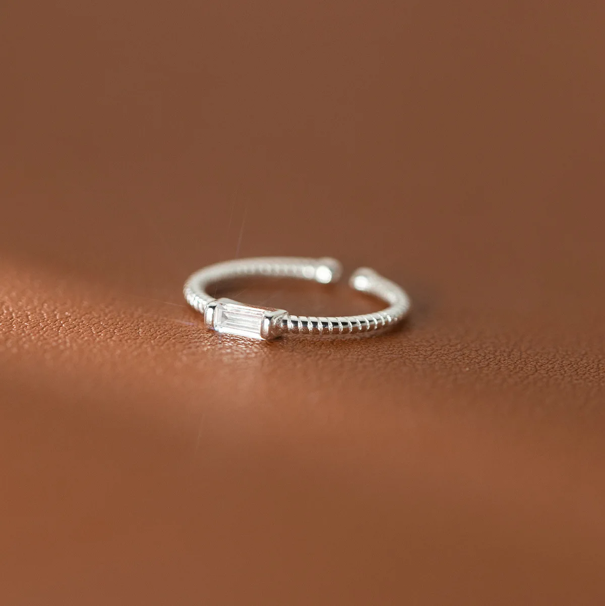 Women's 925 Sterling Silver Square Zircon Adjustable Ring