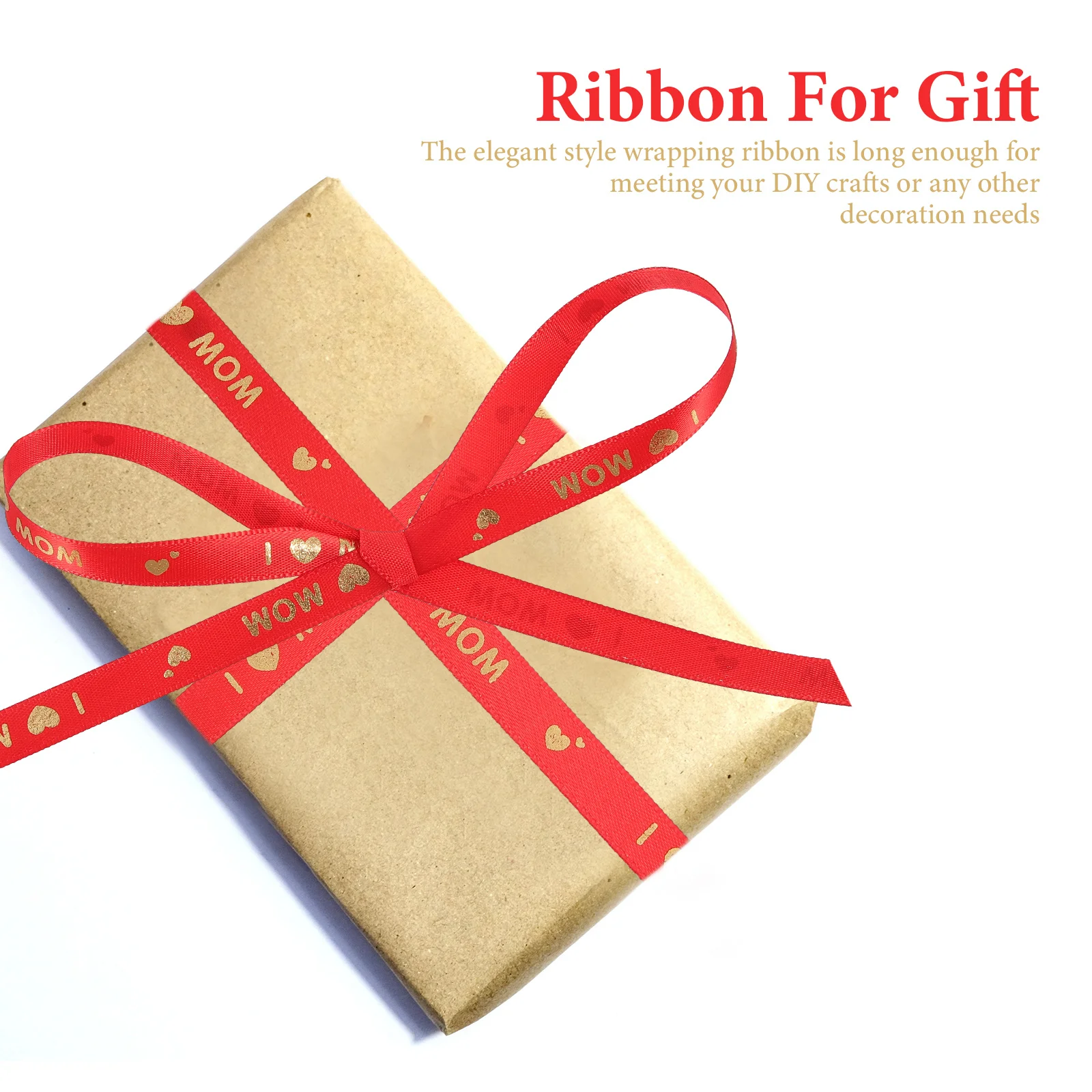 

Gold-stitched Ribbon for Wrapping Polyester Satin Red Mother's Day Supplies Heart Design Bow Making Gift Packing