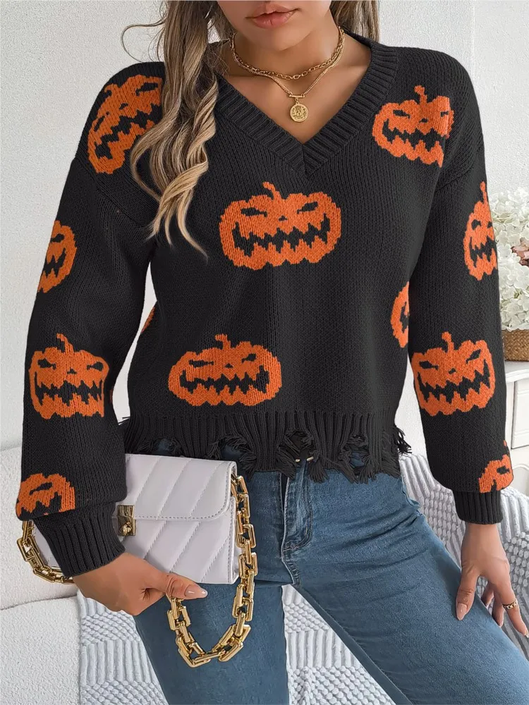 

Knitted Pullover Winter Clothes Woman Pulls Femmes All-match Loose Simple Style Sweater Comfortable Pumpkin Head Contrast Casual