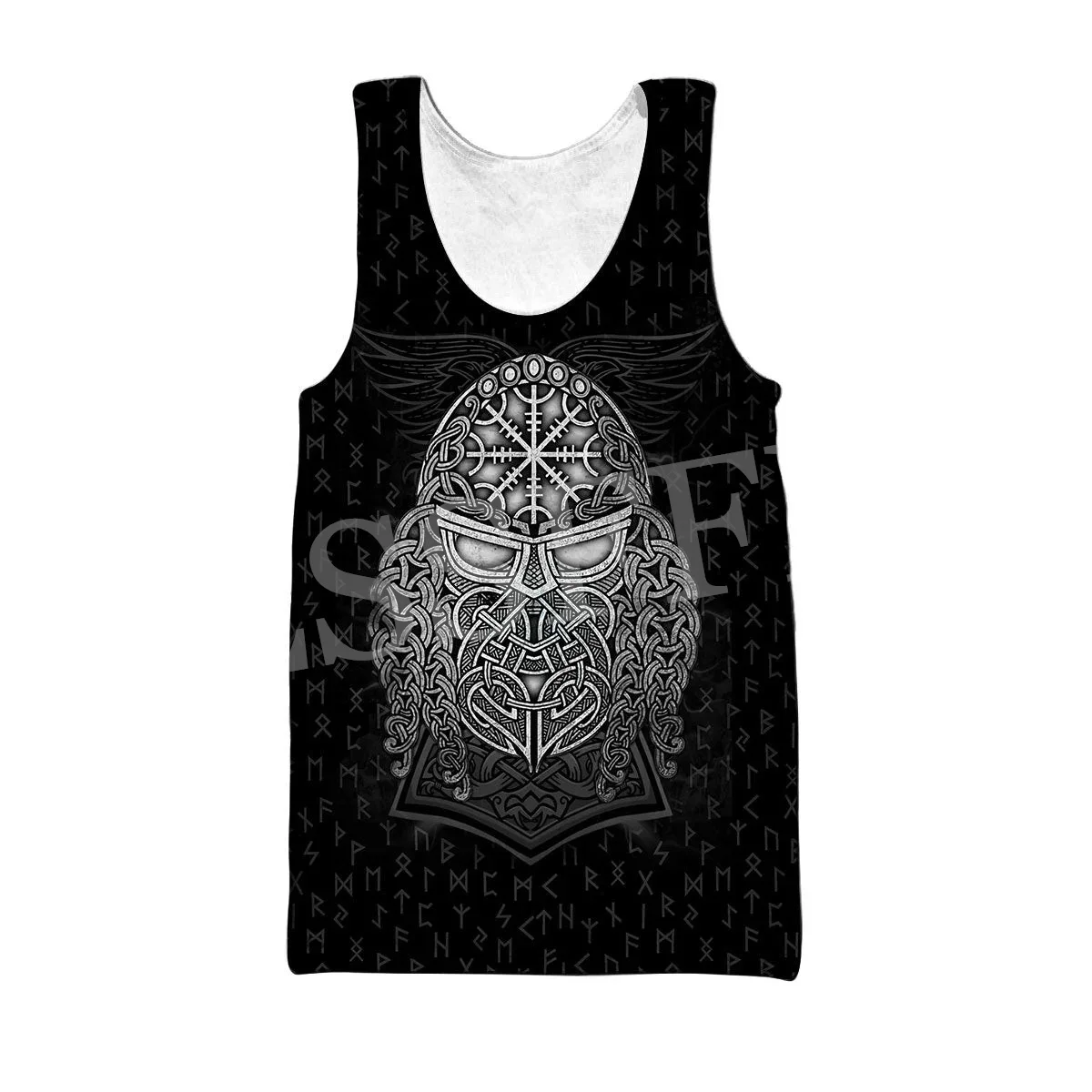 Wolf Fenrir Odin Nordic Warrior Mythology Tattoo Retro 3DPrint Summer Harajuku Streetwear Funny Sleeveless TankTop Casual Vest E