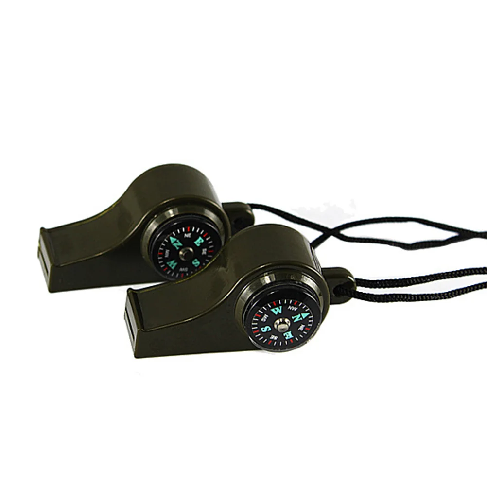 Silbatos de supervivencia multifuncionales para acampar, herramienta para senderismo al aire libre, Mini brújula, termómetro, silbatos de supervivencia ligeros 3 en 1, 2 uds.
