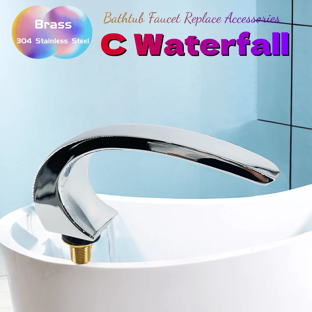304 Stainless Steel Brass Flat C Waterfall Bathtub Faucet 1/2" Bathroom Shower Basin Water Faucet Hot Tub Water Draw-off Tap