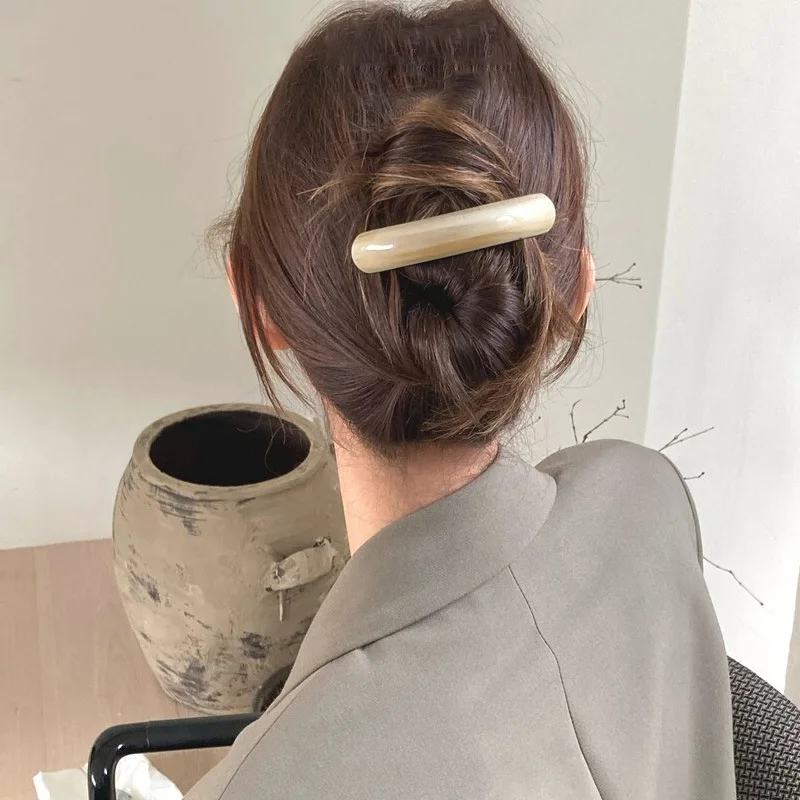 Korea imported France high-end spring clip female super beautiful chocolate-colored arc ponytail hairpin resin hairpin