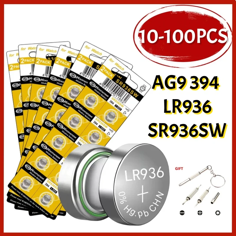 

10-100PCS AG9 SR936SW Alkaline Button Cell Battery 394 LR936 Batteries1.55v for Hearing Aids Watches Calculators Thermometer Toy