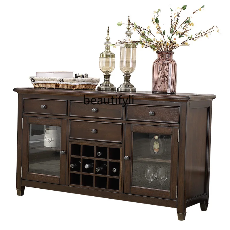 

American Solid Wood Sideboard Cupboard Living Room Storage Double Door Tea and Wine Cabinet American Simple