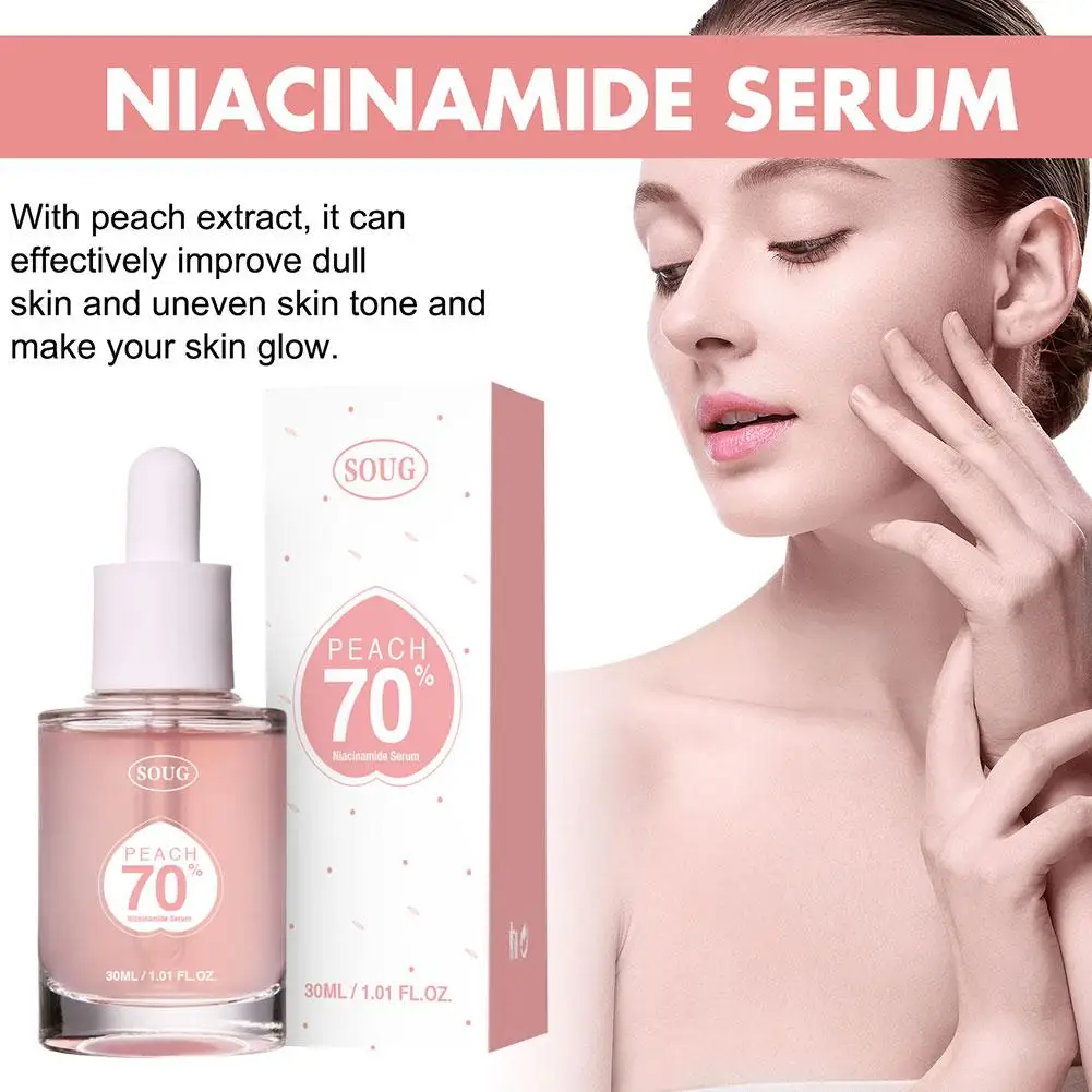 Niacinamide Brightening Hydrating Hyperpigmentation Serum, Clean Face Skin Treatment, Beauty Care Daily, Peach 70%, 30ml, S8J4