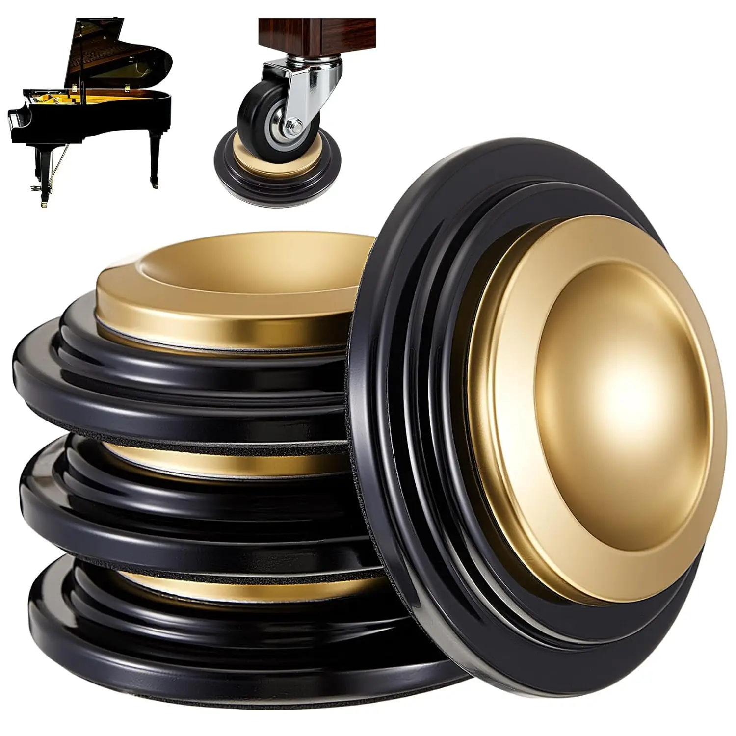 

4 Pcs Piano Caster Cups, Metal Rubber Caster Cups for Hardwood Floors, Grand Piano Floor Protectors, Heavy Duty Non-Slip Felt Bo