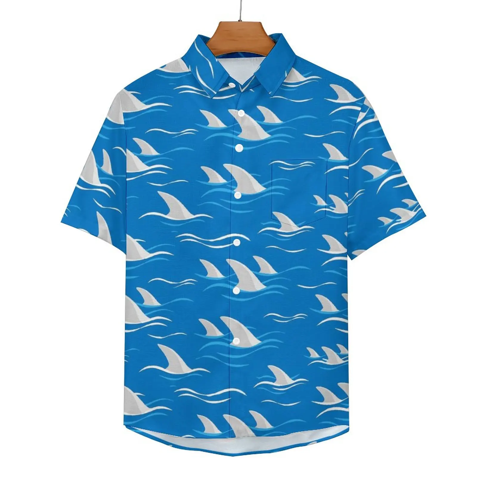 Shark Fin Silhouette And Waves Print Blouses Male  Casual Shirts Hawaii Short Sleeve Trending Oversized Beach Shirt Gift Idea