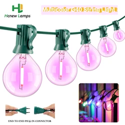 Multicolor LED String Lights para exterior, guirlanda RGB, lâmpadas, UE, EUA, impermeável, conectado para festa, Camping Light Chain, G40