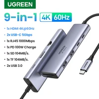 UGREEN 4K60Hz USB C HUB 9 en 1 tipo C a HDMI PD100W 2 puertos USB-A y C RJ45 SD y TF para Macbook Pro portátil USB3.0 divisor de acoplamiento