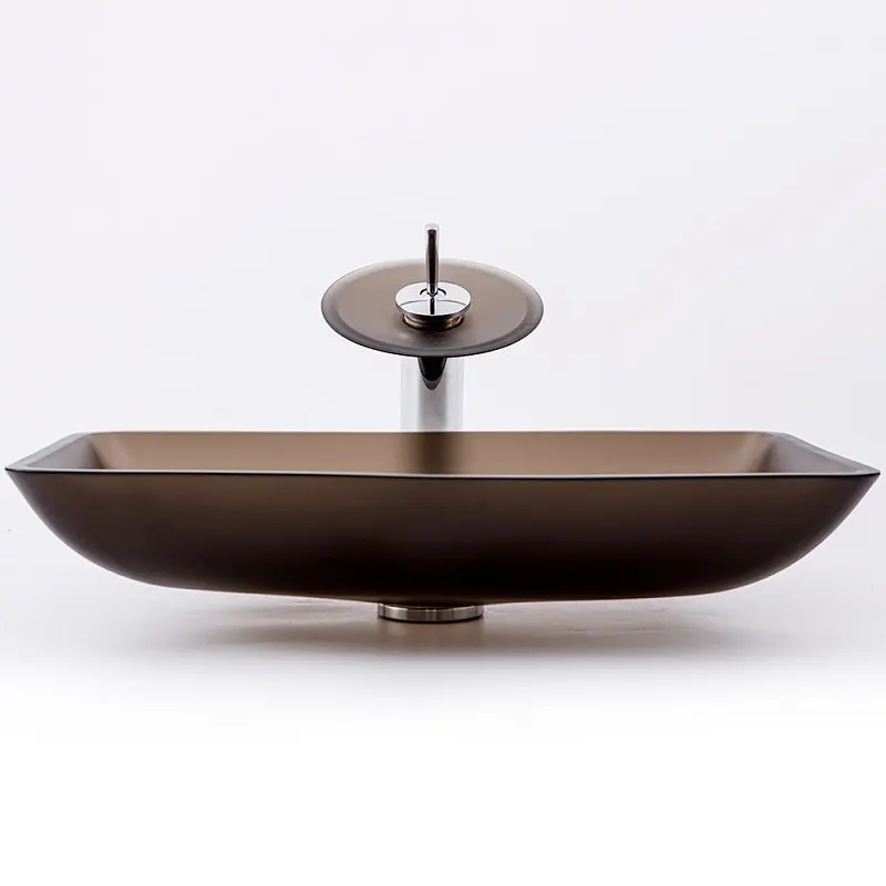 

Frosted glass countertop basin Simple hand washing Household gray art basin B & B brown bathroom