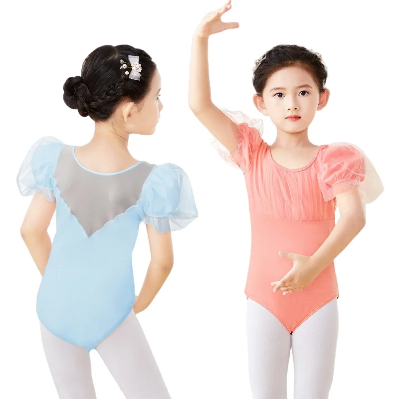 ulacyjna siatka do jazdy na łyżwach Loetard Girl Puffy Short Sleeve Bailarina Gymnastics Jumpsuit Kids Costume Elegant Pretty Dress Up Top New