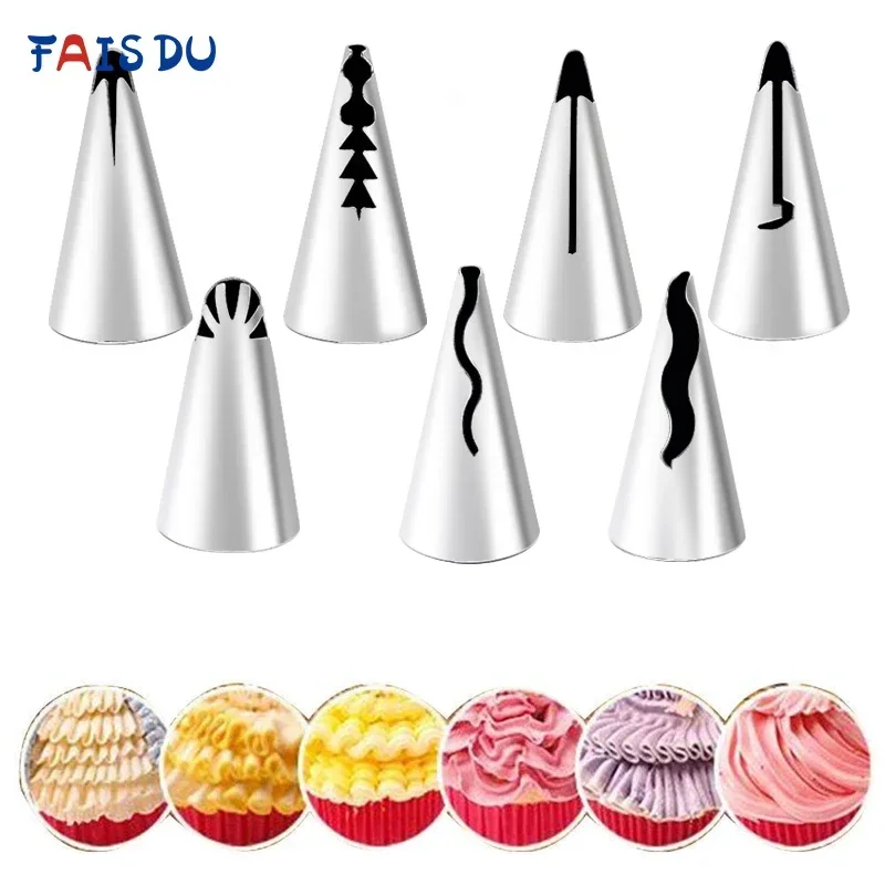 

7pcs Pleated Skirt Icing Piping Nozzles Set Stainless Steel Russian Nozzles Tips Piping Set for Pastry Fondant Cake Decorating