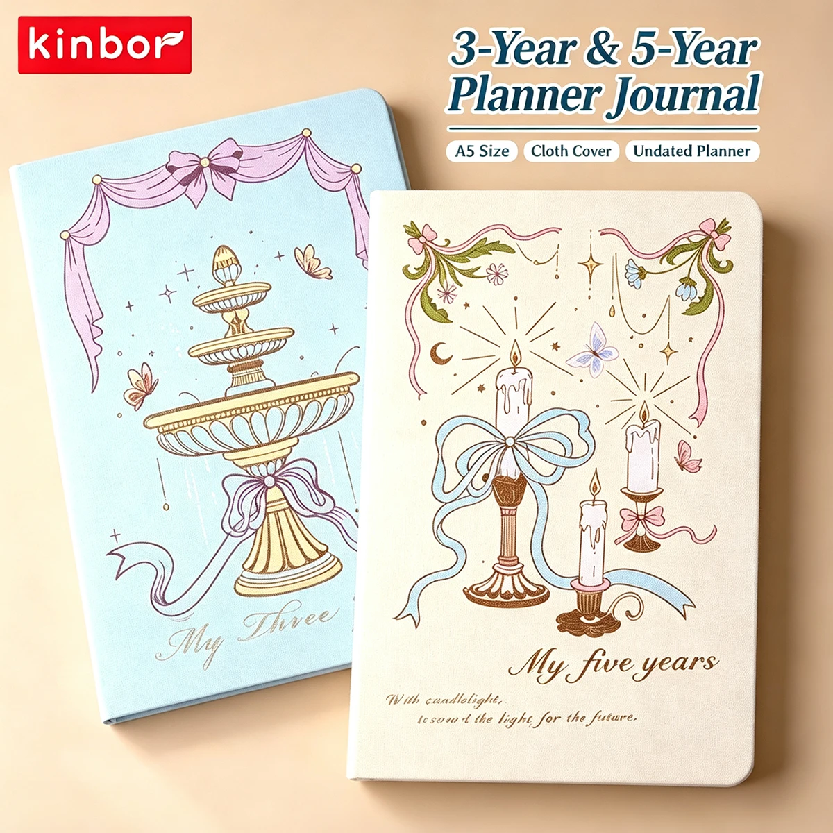 Kinbor 3/5 Year A5 Journal Notebook, 64g Illustrated Notebook, Self‑Filling Planner for Time Management & Efficiency Record