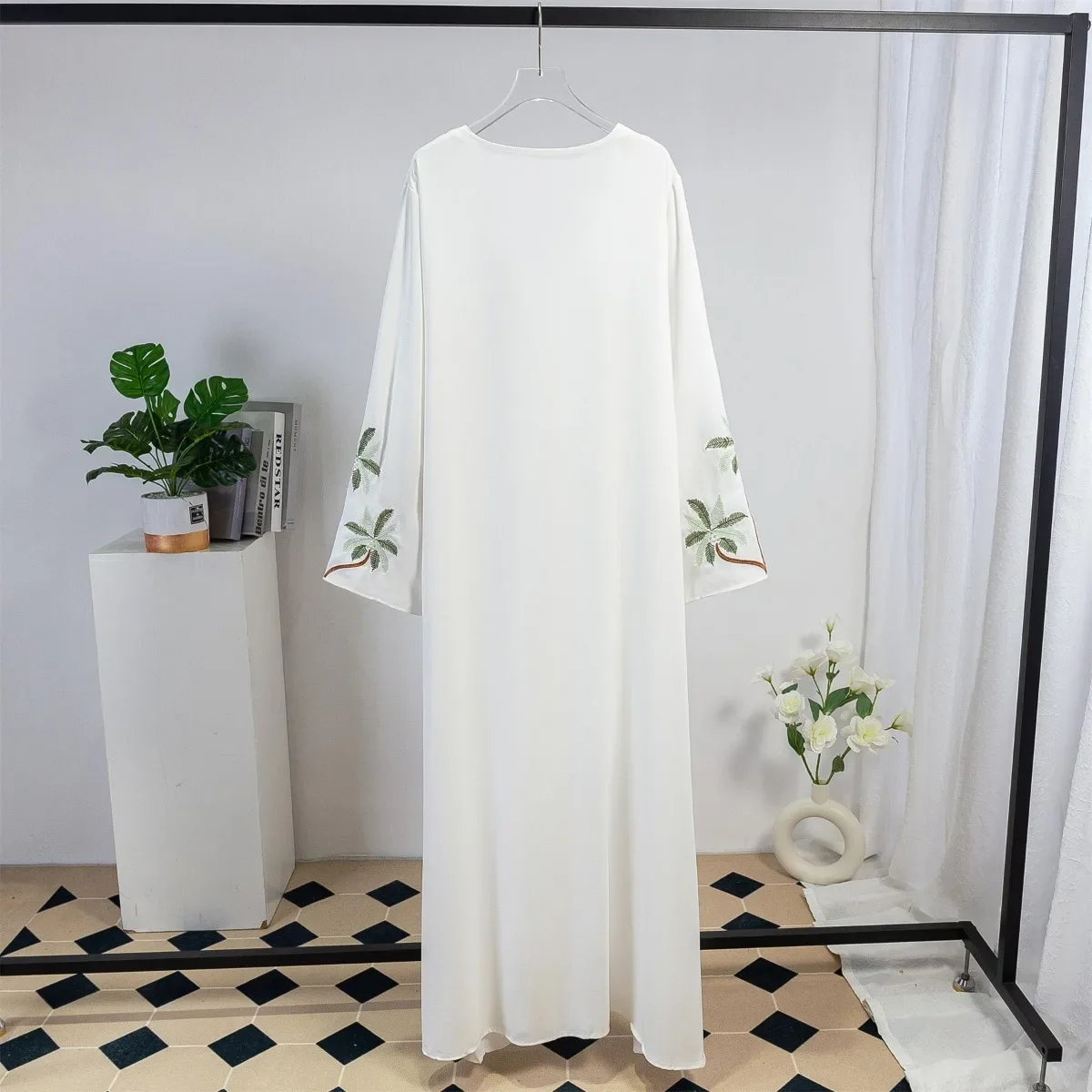 Embroidery Floral Open Front Abaya Muslim Long Sleeve Maxi Length Dresses Islamic Clothing Women Abayas Muslim Kaftans Jilbabs