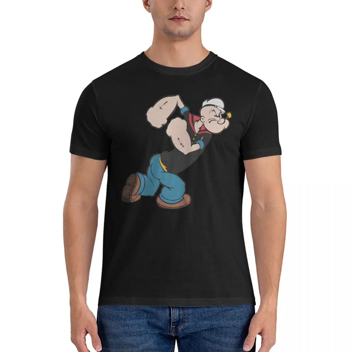 Strong T-Shirt for Men P-Popeye Vintage Cotton Tees Crewneck Short Sleeve T Shirts Party Clothes