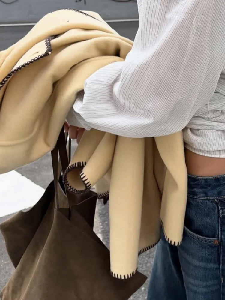 

Fashion Women's Stand Collar Woolen Coats Long Sleeve Loose Female Short Coat Autumn Winter Office Lady Street Jacket