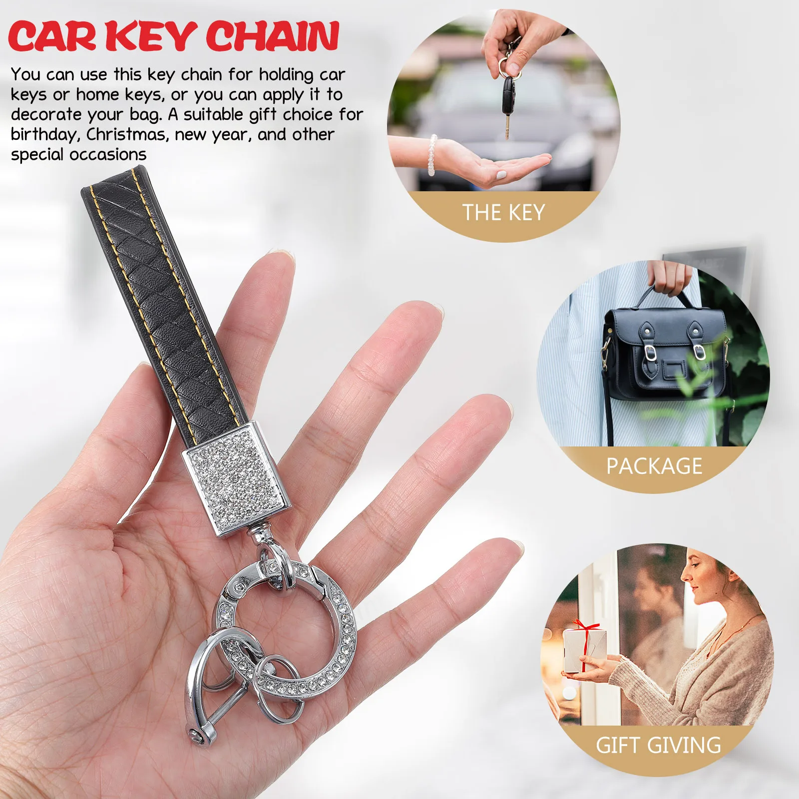 

Bling Keychain Crystal Decorations Unique Appealing Wide Use Home Car Office Keys Handbag Backpack Jewelry Making