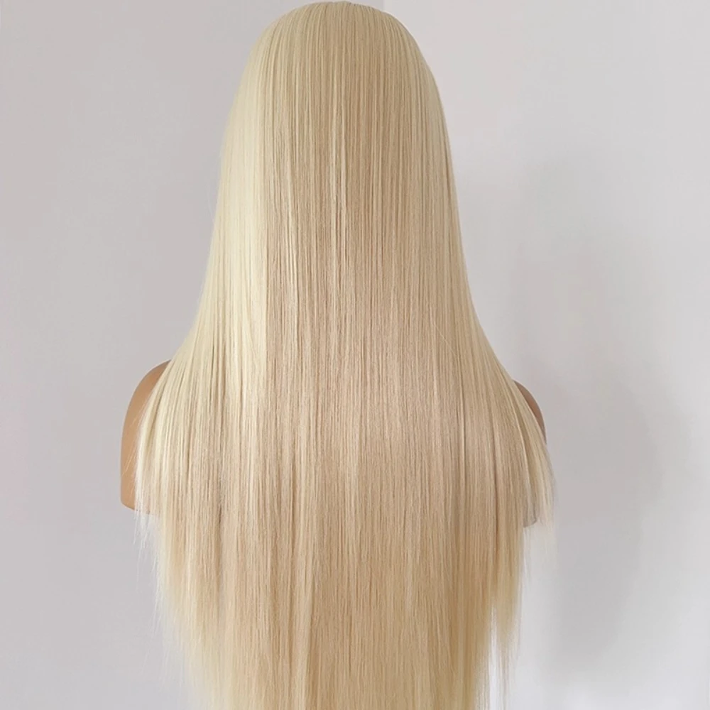 13x4 Platinum Lace Front Wig Light Blonde Wig for Women 26 Inches Long Straight Natural Synthetic Wigs for Cosplay High Quality