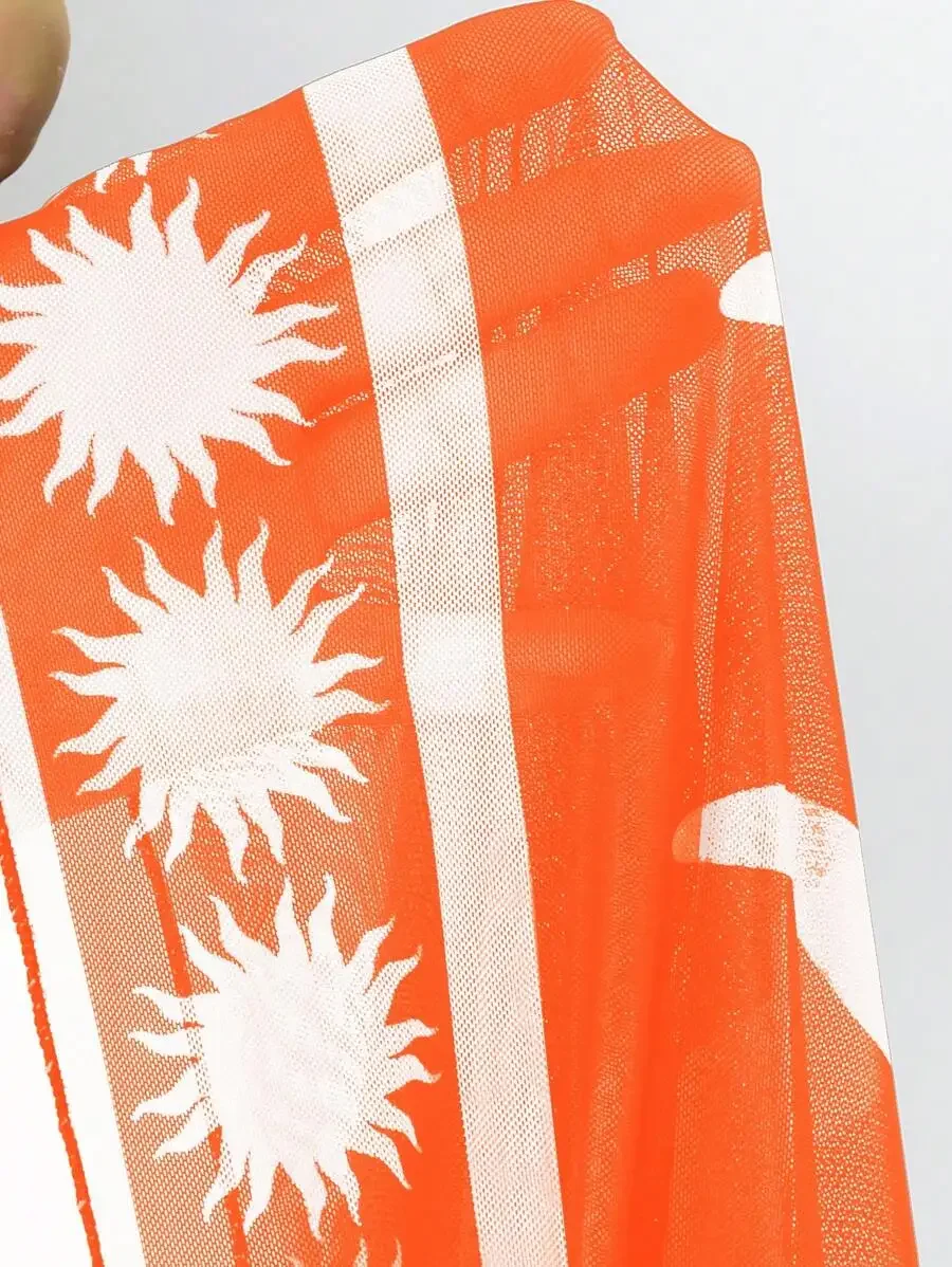 

Women 2 Piece Swimsuit With Mesh Printed Long Skirt Beach Holiday Swimwear Set