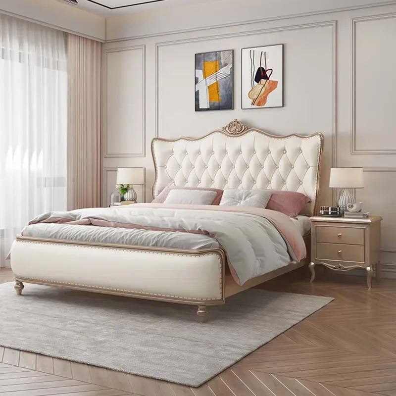 Nordic Aesthetic Marriage Bed European King Size Multifunctional Bedroom Bed Luxury Wood Cama Furniture