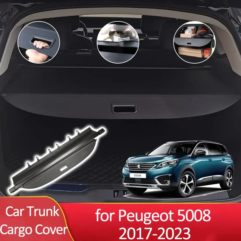 

For Peugeot 5008 2017-2023 2018 2019 2020 Car Trunk Cargo Cover Retractable Anti-peeping Security Waterproof Tray Accessories