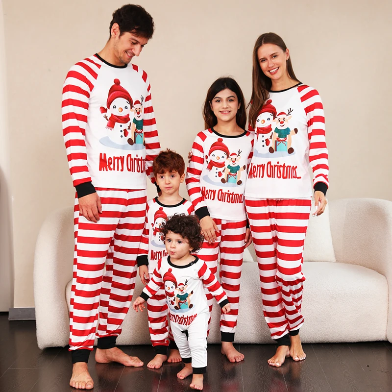 

Christmas Family Matching Pajamas Adult Kid Baby Outfits Tops+Pants 2PCS Christmas Deer Snowman Stripe Xmas Sleepwear Pyjamas