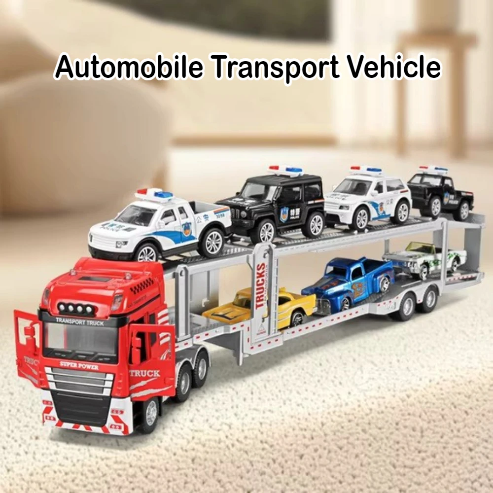 

1:48, двухэтажный автомобильный транспортный автомобиль, планшетный грузовик из сплава, литая под давлением модель игрушечного автомобиля, звуковой свет, двери, открытые детский лучший подарок