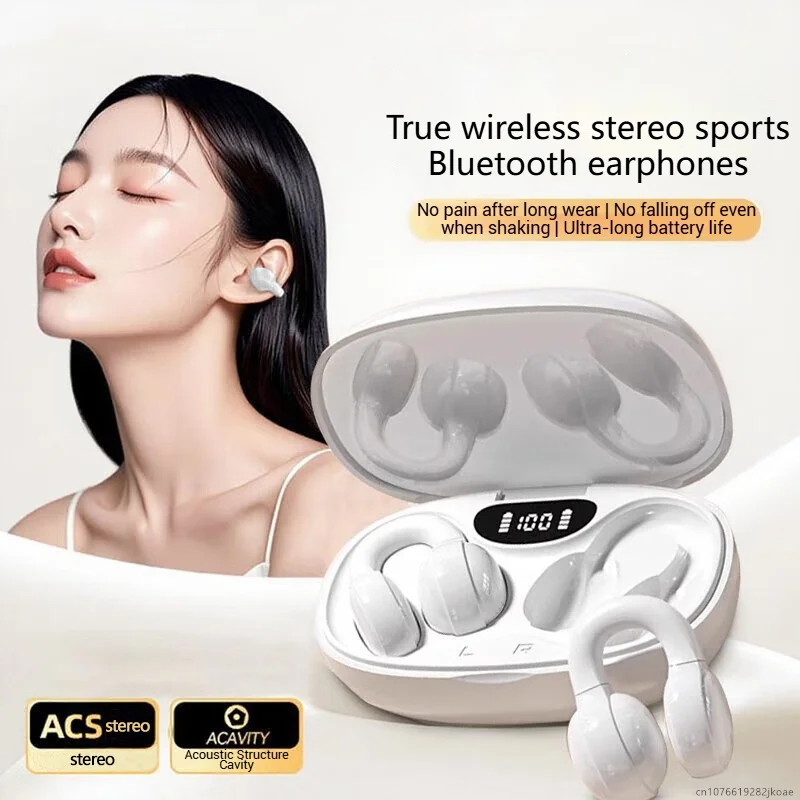 X58 Ear Clip Earphones Mirror Surface Digital Display Soft Silicone Wireless Bluetooth Headphones With Noise Reduction HD Sound