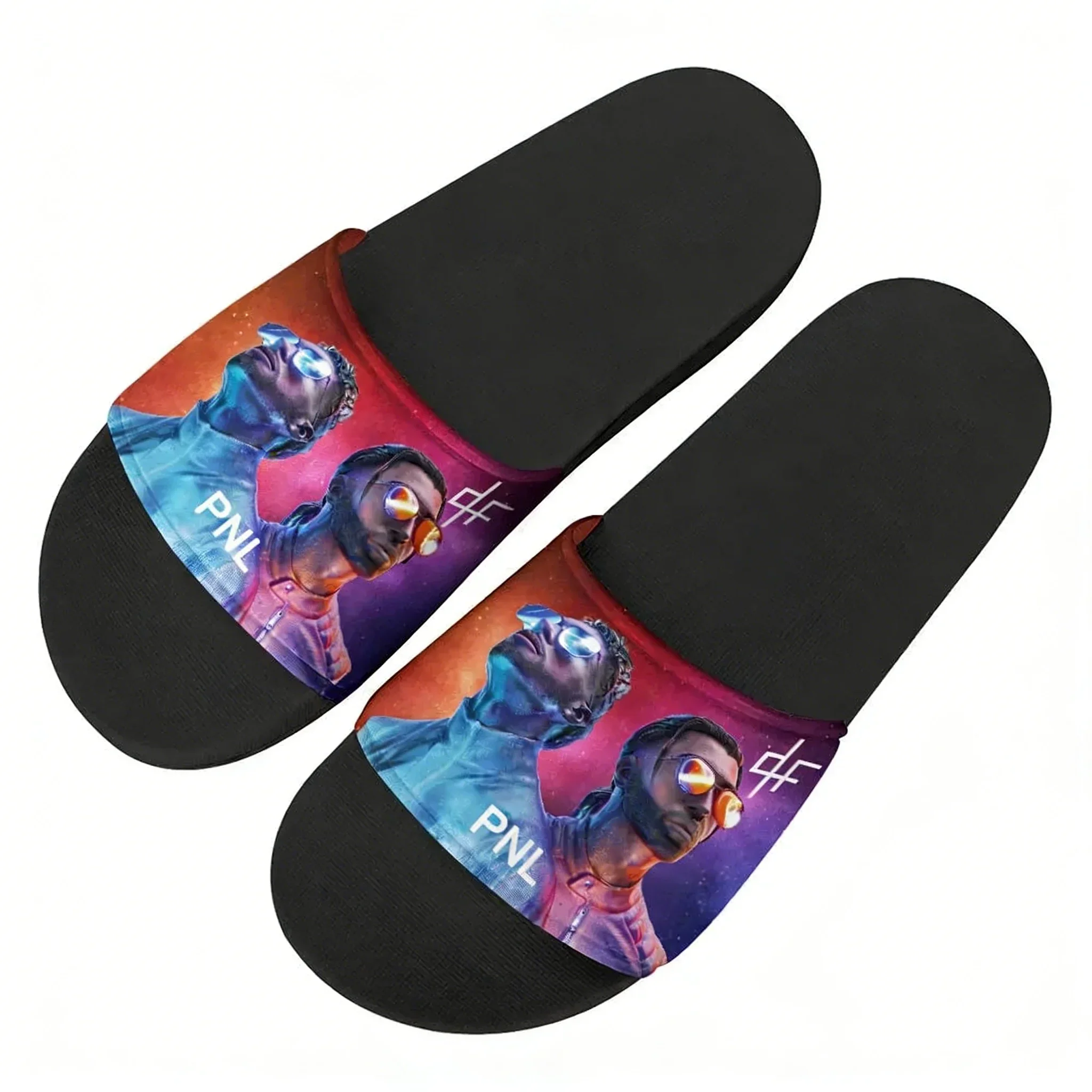 Le Monde Chico Slippers PNL Album French Rapper Man Woman Boy Girl Tailored Slides Sandals Photo Customized Bath Shoes Black view 4