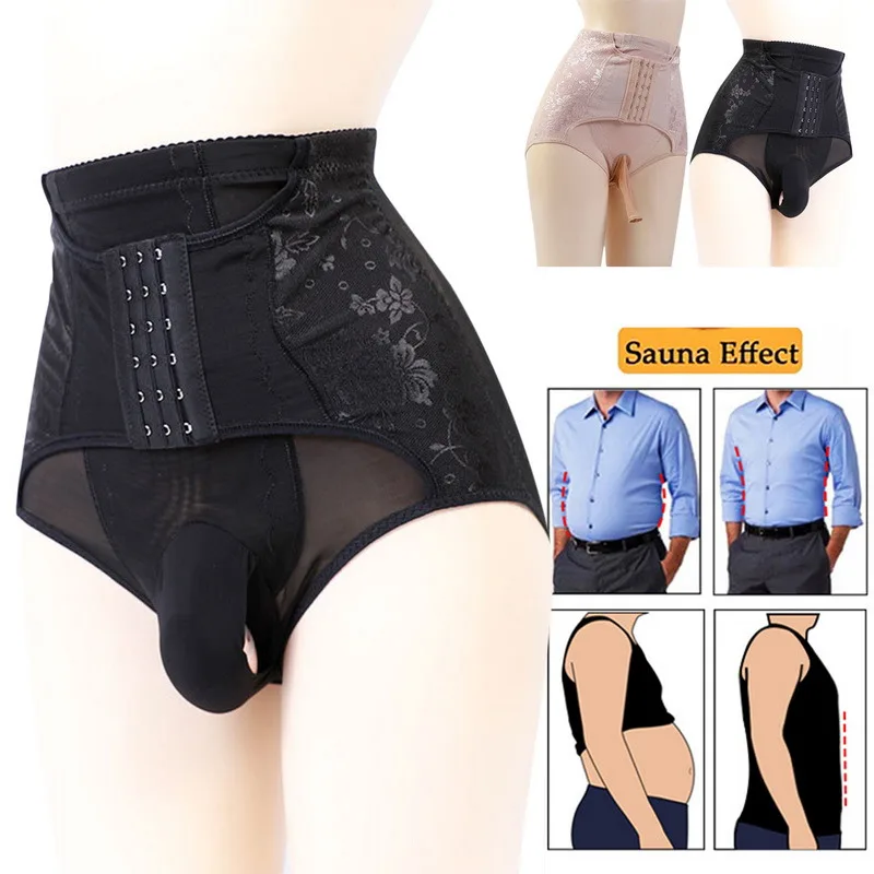 

Male Transparent Mesh Lace Trimmer Undergarment Men Abdomen Slimming Belt Underwear Man Shaperwear High Waist Trainer Panties