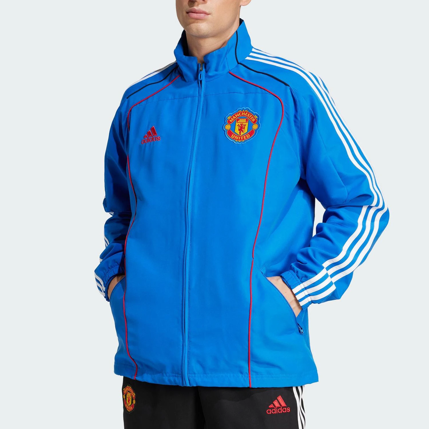 

Adidas genuine 2025 men's football sports stand up collar loose jacket JF0372