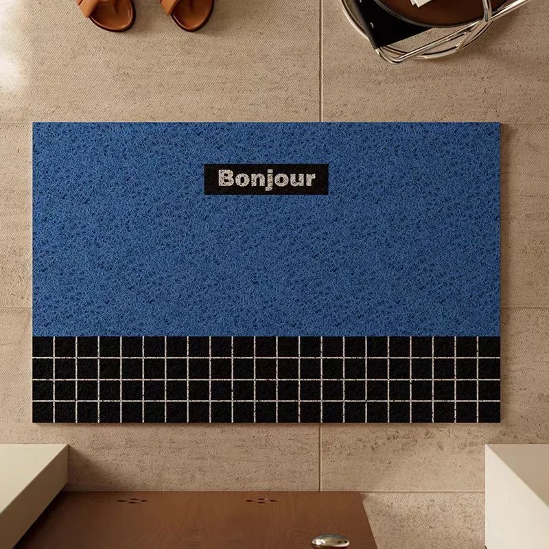 Retro geometric entrance door mat, silk ring dust removal foot pad, dirt resistant living room entrance carpet, simple household