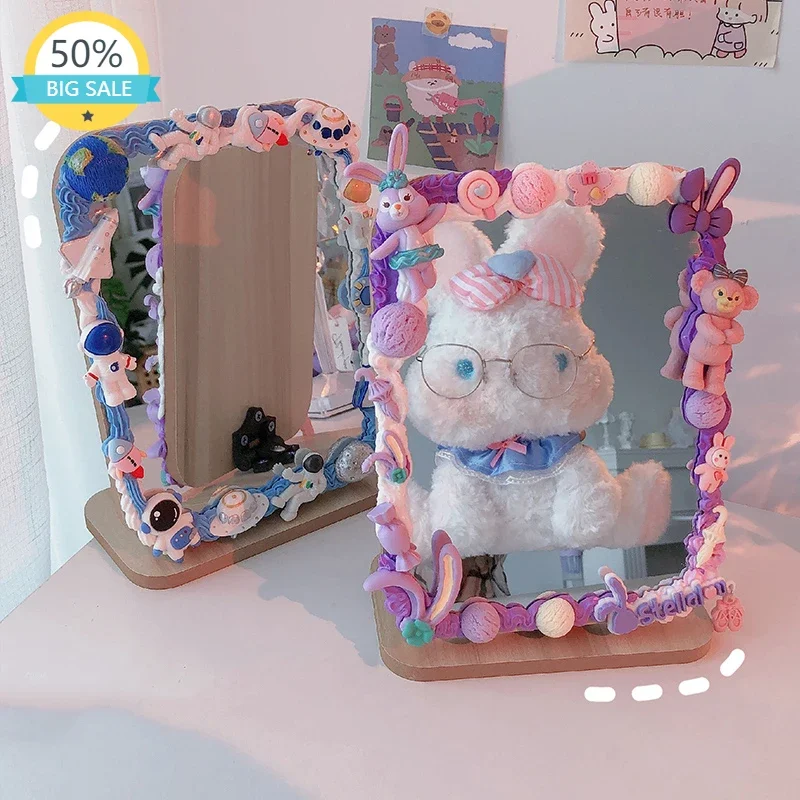 

Art DIY Mirror Wall Stickers Makeup Nordic Bathroom Girls Korean 3D Irregular Frame Mirror Macrame Espejo Pared Nursery Decor