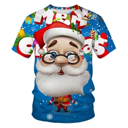 Santa Claus Christmas Tree Snowman Print Holiday Party Men's Neutral Fashion T-shirt Children's Round Neck Casual Short-Sleeved