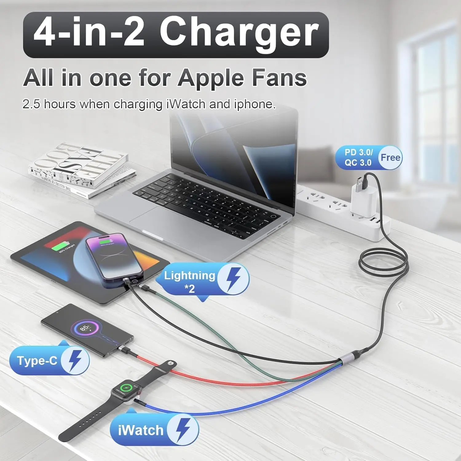 Arkidyn 1.8M USB Type C to Lightning Phone Watch Cable Fast Charging MFi Certified Nylon Braided Cord for iPhone 17/16/15Pro Max