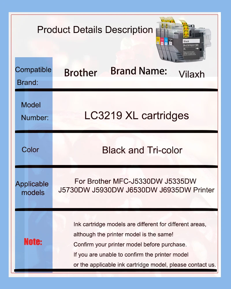 Vilaxh LC-3219XL 3219XL LC3219 Compatible Ink Cartridge For Brother MFC J5330DW J5335DW J5730DW J5930DW J6530DW J6930DW J6935DW