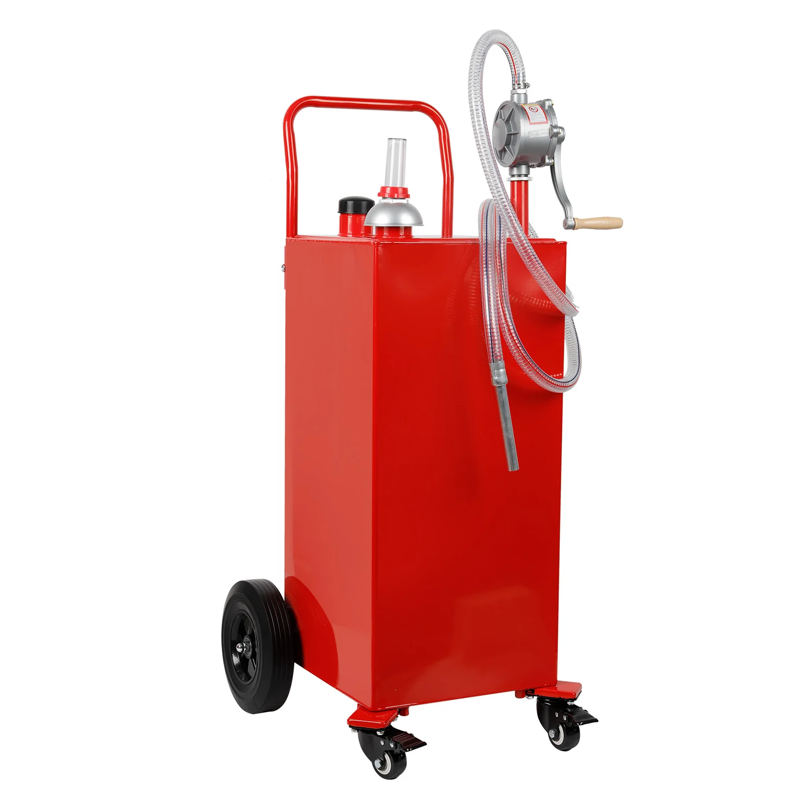 Fuel Caddy, 35 Gallon, Gas Storage Tank on 4 Wheels, with Manuel Transithfer Pump, Gasoline Diesel Fuel Container for Cars,ATVs