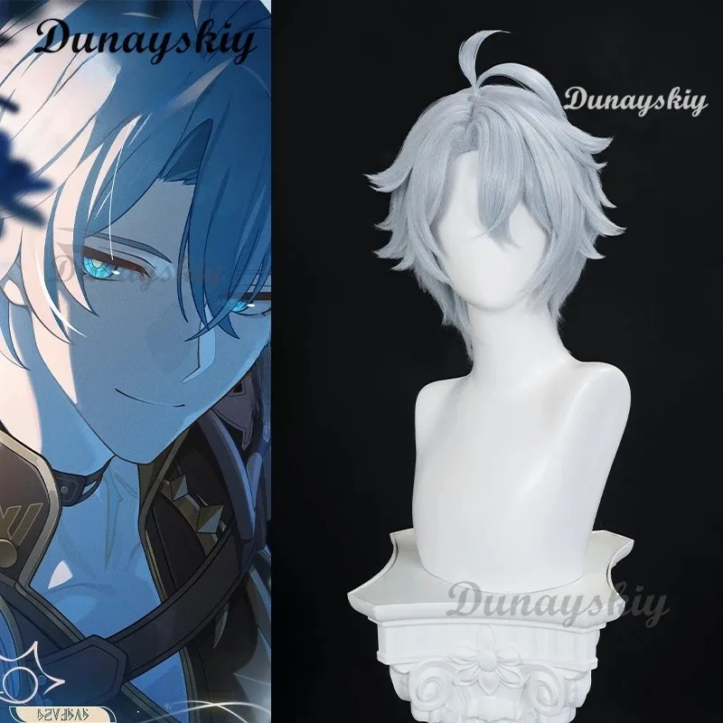 2025 11 Phainon 27 سنتيمتر قصيرة الفضة والأزرق الشعر هونكاي ستار السكك الحديدية لعبة تأثيري الباروكات مقاومة للحرارة شعر مستعار اصطناعي تخصيص