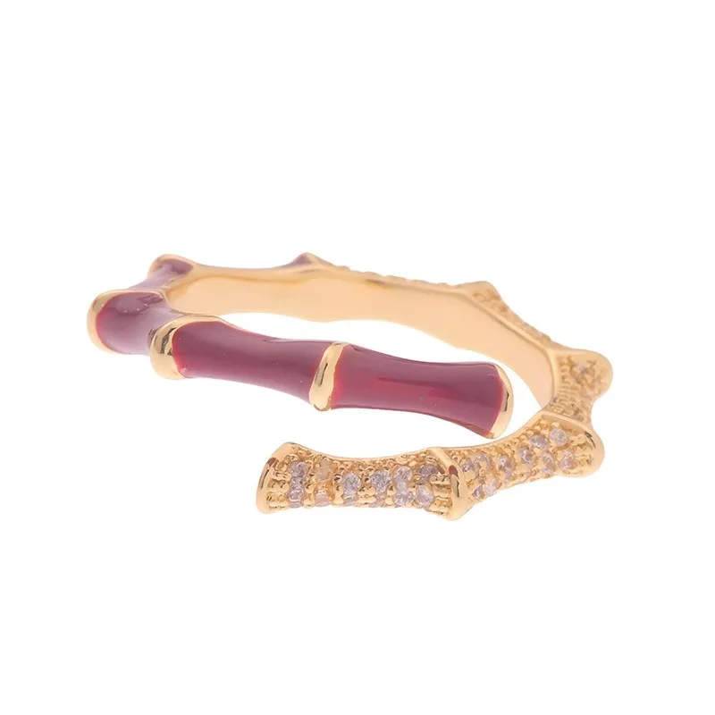 

Retro enamel light luxury personality adjustable stacked index finger ring new Angola red bamboo open ring