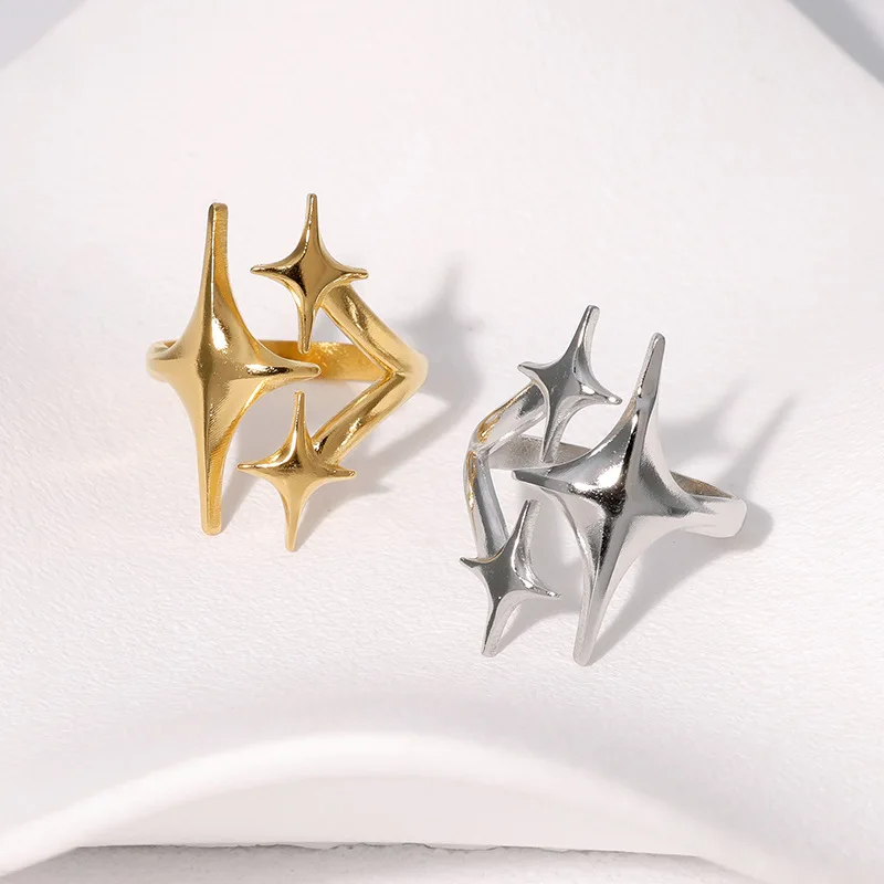 Stainless Steel Y2K Celestial Star Open Rings for Women Men Unique Design Gold Silver Color Adjustable Ring Fashion Jewelry Gift