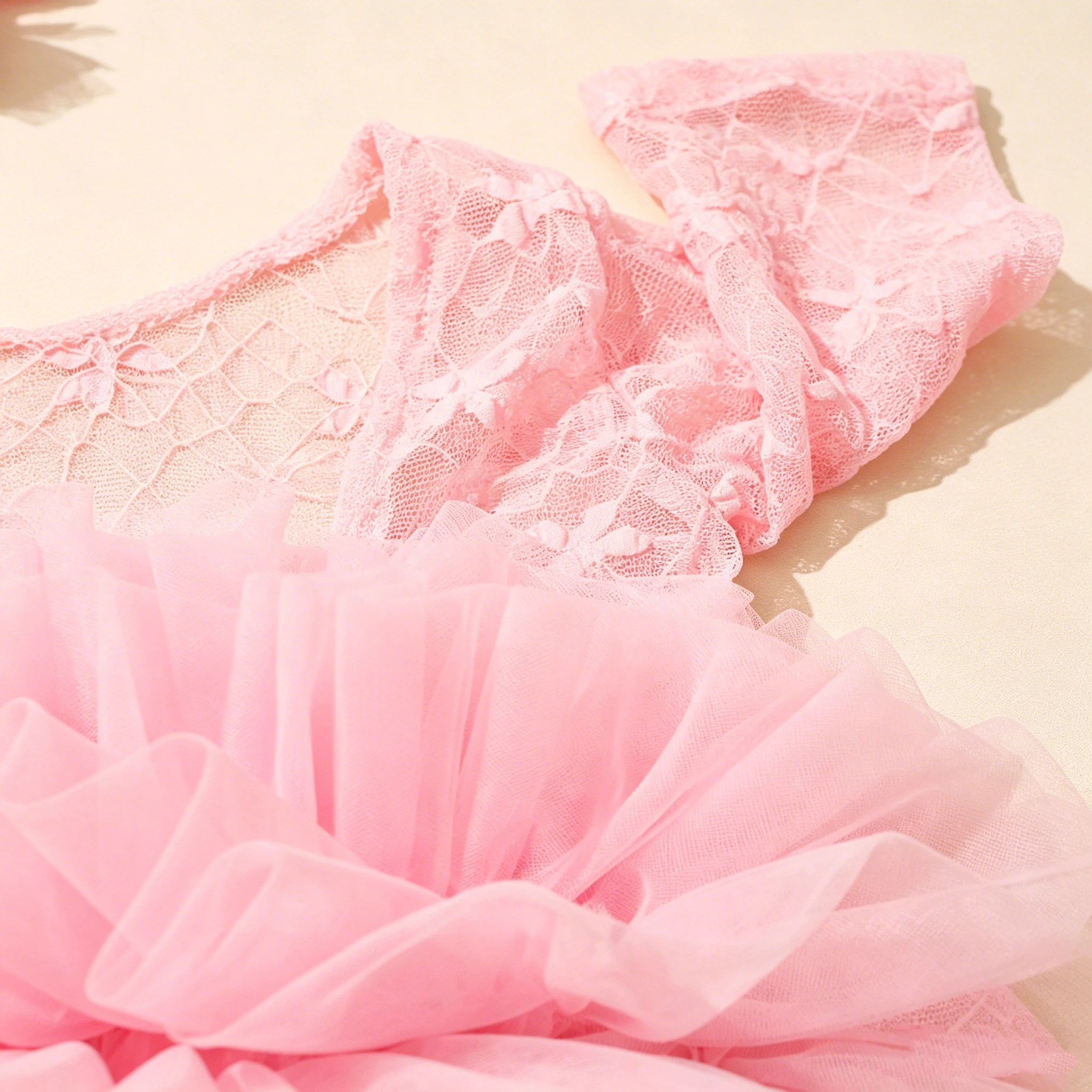 Ylsteed 2 Pieces Set Dusty Pink Newborn Lace Romper for Photo Shooting Fluffy Mesh Lace Photography Outfits with Headband-HD image 6