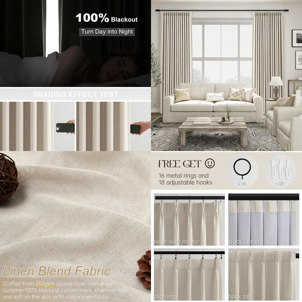 

Текстурированные бежевые льняные шторы с плиссировкой, светонепроницаемые, 2 штуки, для спальни и гостиной, с термоизоляцией