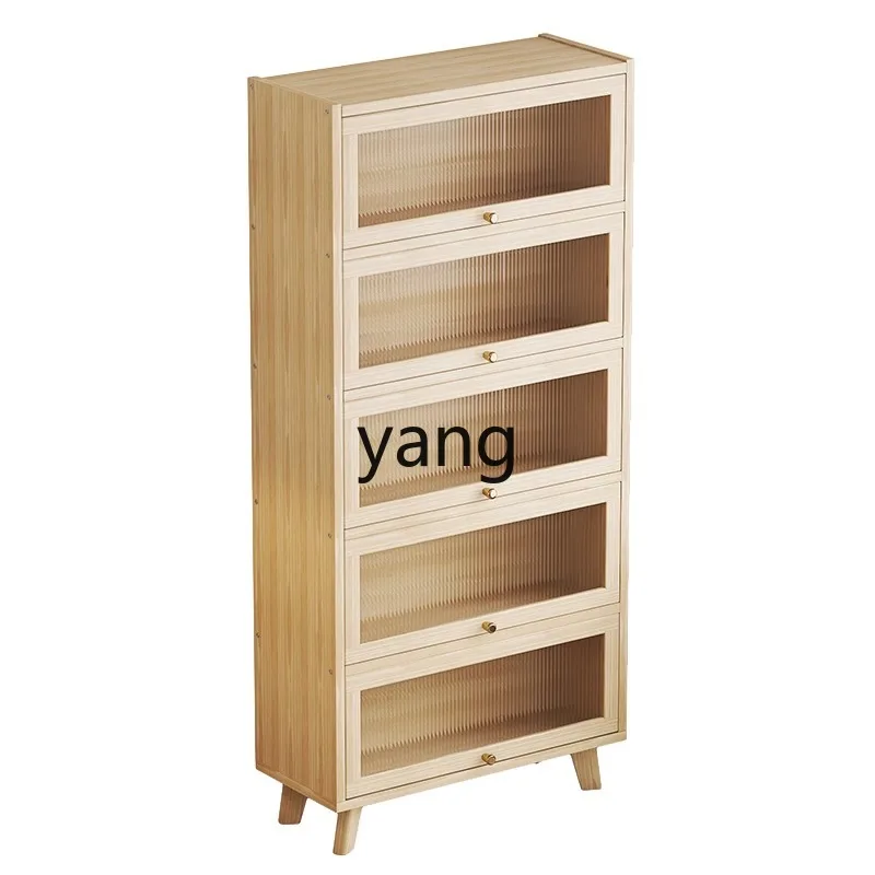 

YJQ floor-to-ceiling bookcase with glass door shelf household simple solid wood multi-layer storage locker