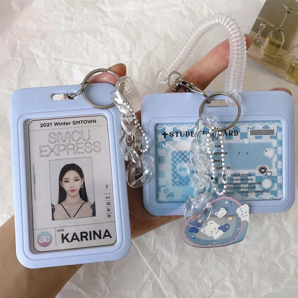 Milk Blue Photocard Holder 3 Inch Idol Small Photo Card Protector Case Student Slid ID Bus Card Case With Keychain Heart Pendant